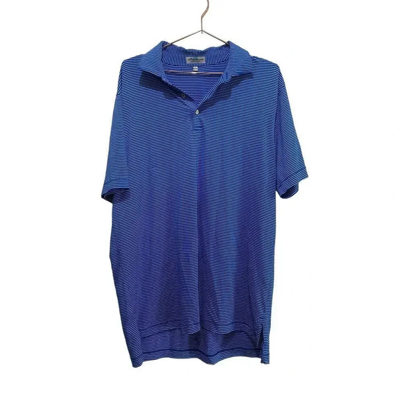 Peter Millar Summer Comfort Blue Short Sleeve Striped Polo Shirt Size Large - Picture 1 of 5